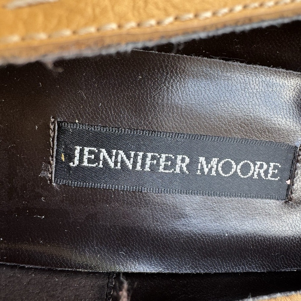 Jennifer Moore Mansfield Tan Leather Loafers Women's Sz 9.5 Block Heel Bow - Picture 9 of 10
